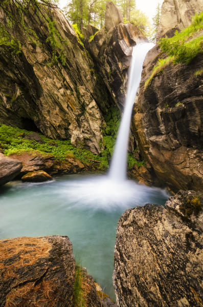 Piss del Passet waterfall in Maira Valley, Canosio, Piedmont, Italy