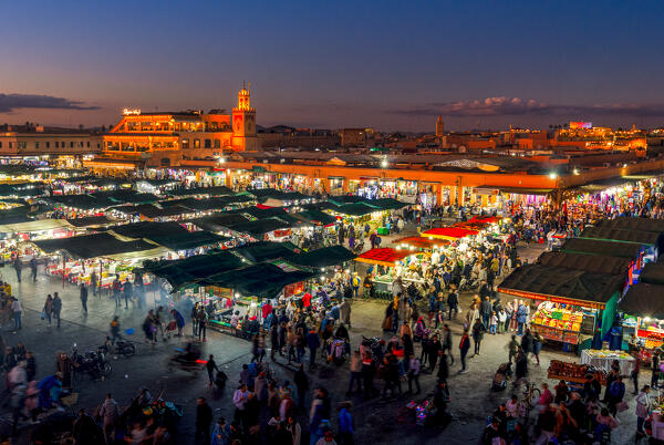 jemaa el-fnaa square during the blue hour, Marrakech, Morocco, Africa