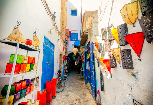 Colorful street in Medina, Essaouira, Morocco, Africa