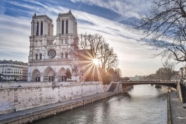 Cathédrale Notre-Dame de Paris at sunrise (Paris, Ile-de-la Cité, France, Europe)