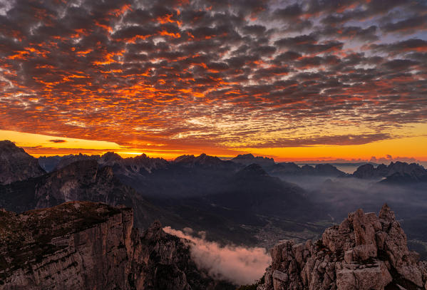 Sunrise on a wild spot of the Pale di San Lucano group, over Agordo
