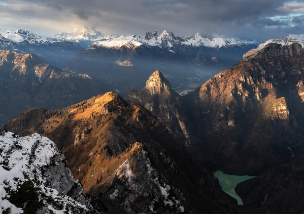 Sunset on the top of Dolada Mount, in Alpago mountain range, Italy