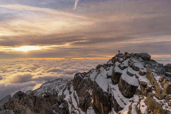 Sunrise on the top of Monte Antelao, San Vito di Cadore, Belluno province, Italy, Europe