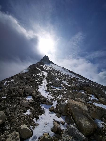 Going down from the top of Monte Antelao, San Vito di Cadore, Belluno province, Italy, Europe