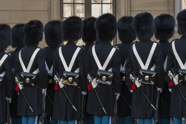 Denmark, Copenhagen, Amalienborg Palace, changing of the guard.