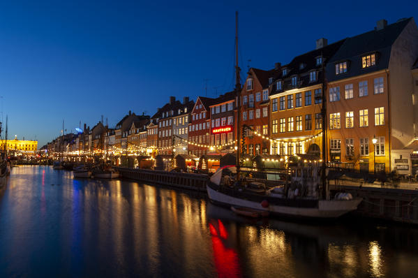 Denmark, Copenhagen, Nyhavn at Christmas.