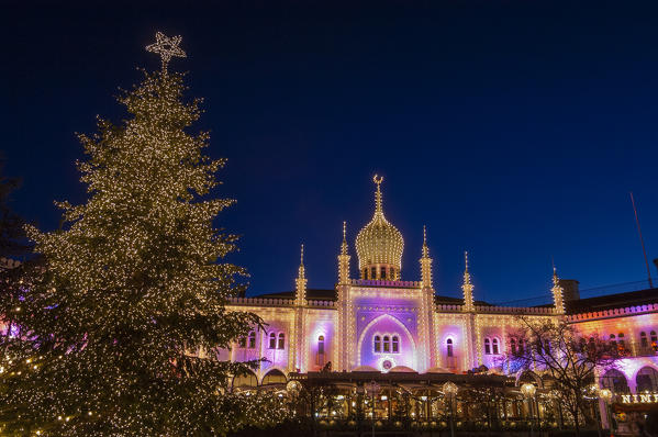 Denmark, Copenhagen, Tivoli at Christmas.