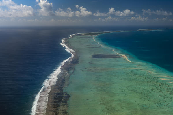 Aerial view of a coral reef, French Polynesia.