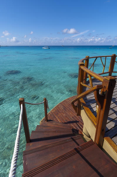 A staircase to the sea, Kia Ora Resort, Rangiroa, Tuamotu Archipelago, French Polynesia.