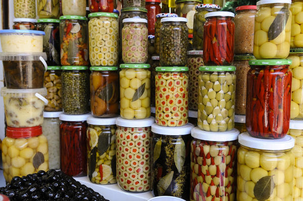 Olive stand, Medina Souk, Marrakech, Morocco.