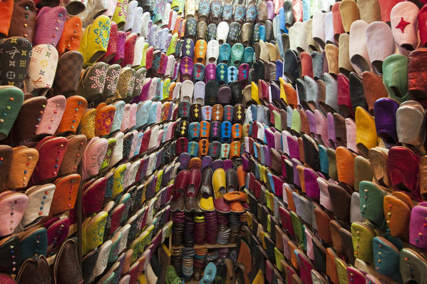 Slippers shop, Medina Souk, Marrakech, Morocco.