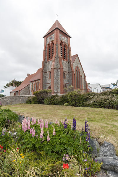 Christ Church cathedral and the Walebone Arch, Stanley, Falkland Islands.