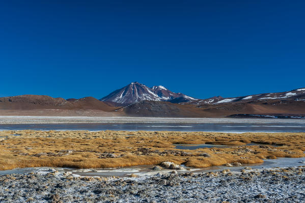 Laguna Tuyajto and Miniques Volcano, Atacama Desert, Chile.