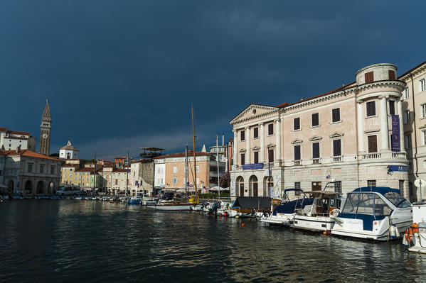 Buildings on the harbour of Piran, Slovenia.