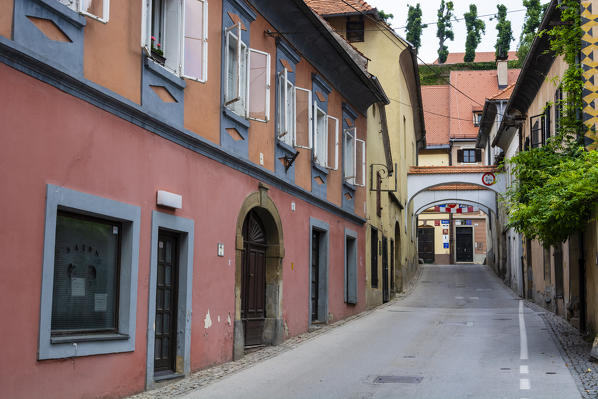 A narrow street in Ptuj, Slovenia.