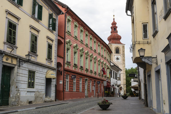 Cankarjeva street and the City Tower, Ptuj, Slovenia.