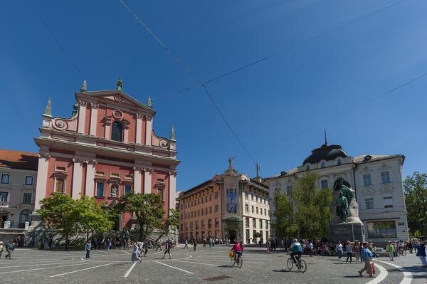 Preseren square, and the Franciscan Church of the Annunciation  Ljubljana, Slovenia.