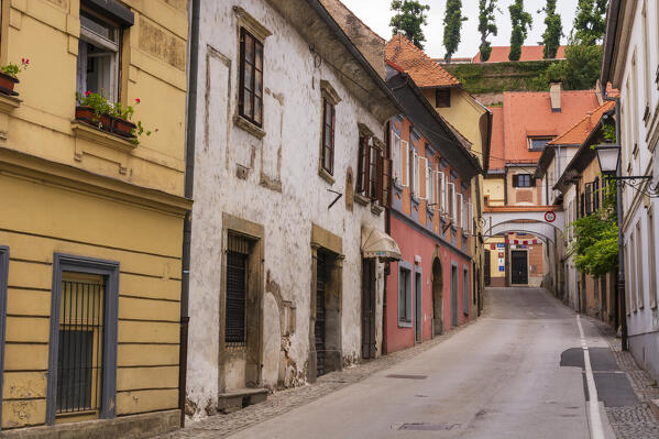 A narrow street in Ptuj, Slovenia.