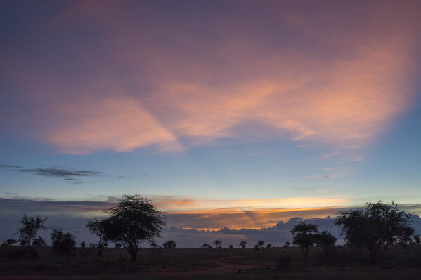 Sunset over Lualenyi game reserve, Tsavo, Kenya.
