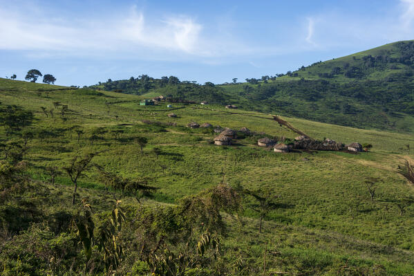 A Masai village in the Ngorongoro Conservation Area, Serengeti, Tanzania.