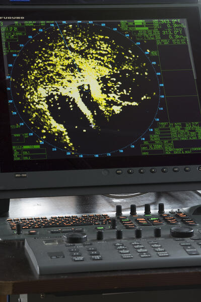 The radar of the Ocean Adventurer cruise ship sailing along the Polar Ice Cap, 81north of Spitsbergen, Norway.