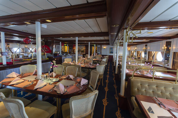 Dining room of the Star Clipper sailing cruise ship, Thailand.