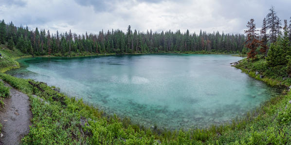 Canada, Alberta, Icefields Parkway, Jasper National Park, Valley of Five Lakes: a nice and quiet hike under the rain on the shores of five little and fantastic lakes