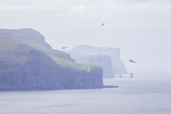 Europe, Denmark, Faroe Islands, Kalsoy, Trollanes: layers of islands