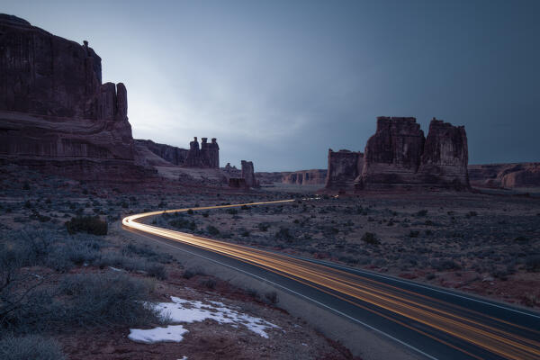 USA, Utah, Arches National Park: the night coming on the Park Drive Road