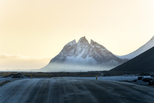 Europe, Southern Iceland: sunset over the mountains