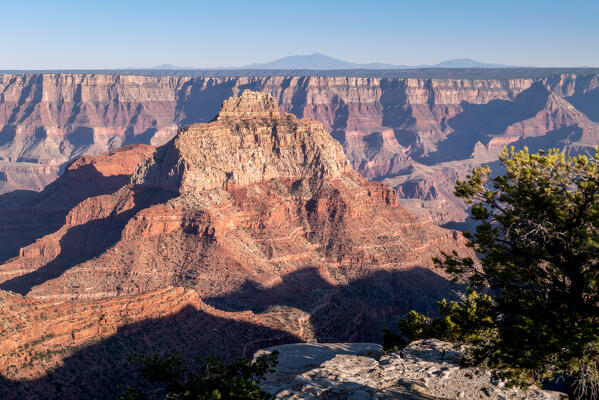 Layers of erosion carved by the ages, a view from the North Rim of the Grand Canyon National Park; Arizona, United States of America