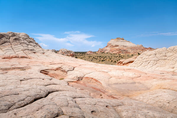 Layers of sediments on a colourful palette at White Pocket; Vermillion Cliffs, Arizona, United States of America