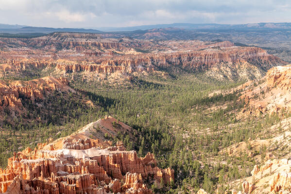 The Bryce Canyon National Park is an incredible red and orange heaven in the middle of the forests, as this viewpoint shows; Utah, United States of America