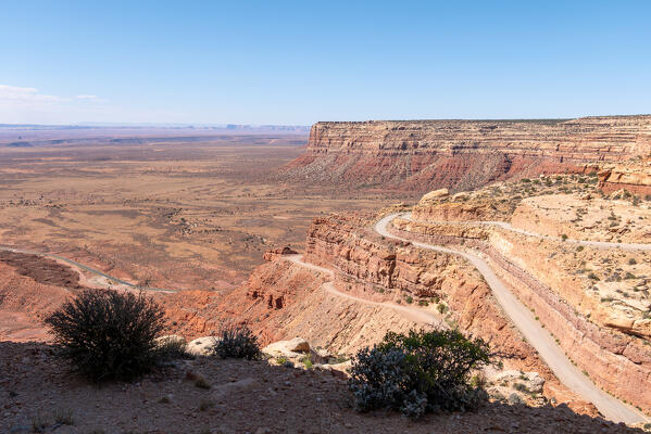 From the cliffs of Cedar Mesa a view leading to Moki Dugway, Muley Point, Goosenecks State Park and Monument Valley in the background; Arizona and Utah, United States of America