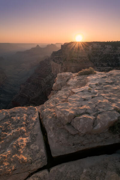 A majestic sunset at Cape Royal on the North Rim of the Grand Canyon: Arizona, United States of America