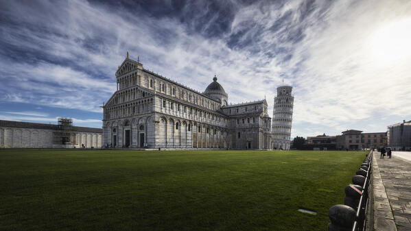 Morning in Piazza del Duomo, Cathedral and Tower of Pisa, Tuscany, Italy, Europe

