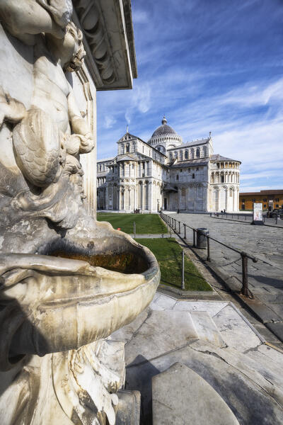 Different perspectives on the Cathedral of Pisa, Fountain of the Cherubs, Pisa, Tuscany, Italy, Europe
