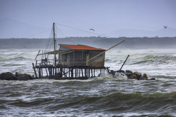 Storm in Bocca d'Arno, Marina di Pisa, province of Pisa, Tuscany, Italy, Europe