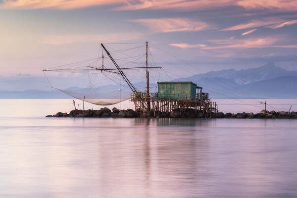 Long exposure at sunset in Bocca d'Arno, Marina di Pisa, province of Pisa, Tuscany, Italy, Europe