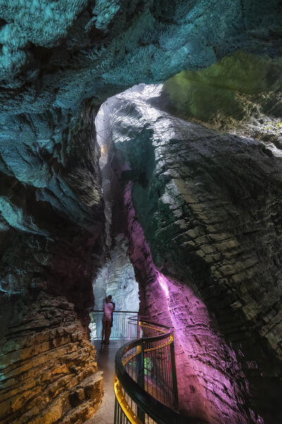 Varone waterfall cave park, municipality of Tenno, province of Trento, Trentino Alto-Adige, Italy, Europe.
