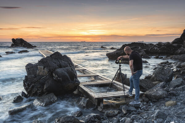 Capturing a sunset along the Tuscan coast, Antignano, Livorno province, Tuscany, Italy, Europe