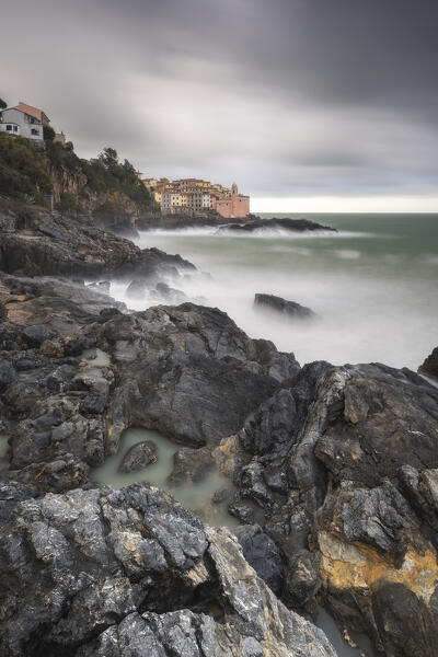 Long exposure on the cliff of Tellaro, municipality of Lerici, La Spezia province, Liguria district, Italy, Europe
