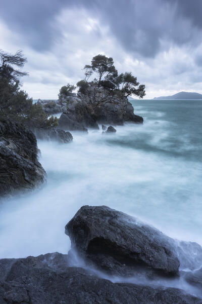 Beautiful view on the Ligurian cliffs, Eco del Mare area, Fiascherino, municipality of Lerici, La Spezia province, Liguria district, Italy, Europe