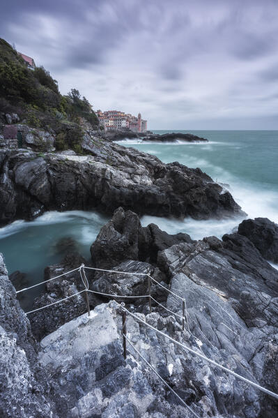 Long exposure on the cliff of Tellaro, municipality of Lerici, La Spezia province, Liguria district, Italy, Europe
