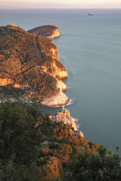Long exposure during a sunset on the San Pietro Church, municipality of Portovenere, La Spezia province, Liguria, Italy, Europe