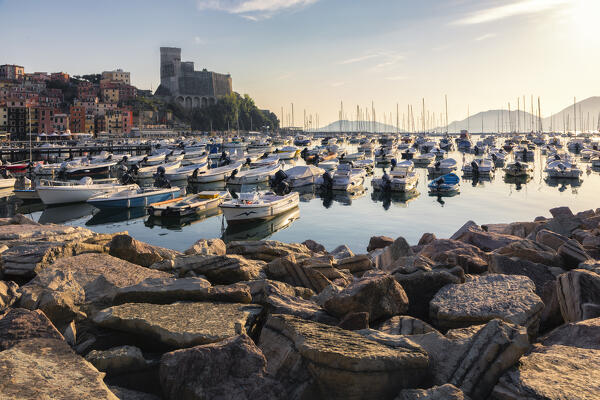 Sunset on the Castle of Lerici, municipality of Lerici, La Spezia province, Liguria district, Italy, Europe
