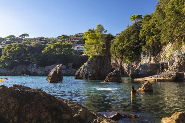 Bathing in the coves of Fiascherino, municipality of Lerici, La Spezia province, Liguria district, Italy, Europe