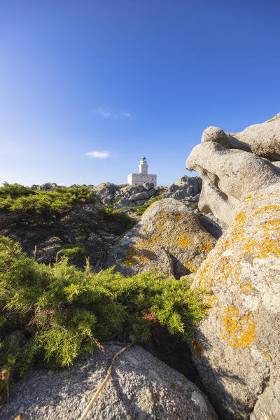 View of the Capo Testa maritime lighthouse, Santa Teresa di Gallura, Sassari province, Sardinia, Italy, Europe.