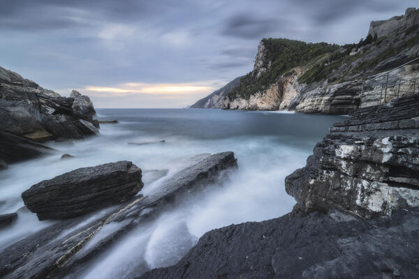Long exposure on the cliffs of Byron Cave, municipality of Portovenere, La Spezia province, Liguria, Italy, Europe
