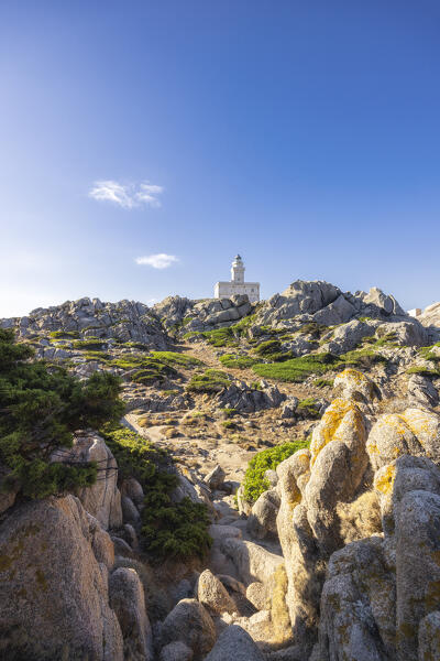 View of the Capo Testa maritime lighthouse, Santa Teresa di Gallura, Sassari province, Sardinia, Italy, Europe.